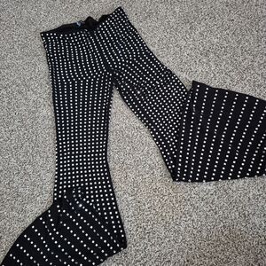 Black Wide Leg Pants with White Square Print